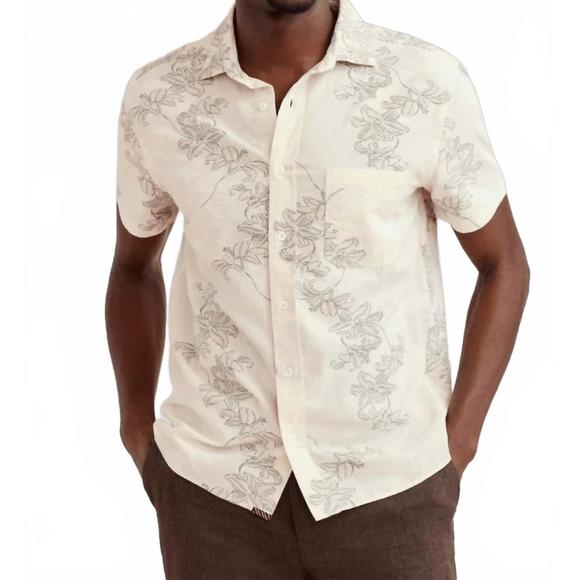 NEW BILLY REID short sleeve watercolor lily jacquard treme shirt in beige